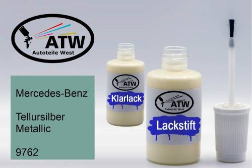 Mercedes-Benz, Tellursilber Metallic, 9762: 20ml Lackstift + 20ml Klarlack - Set, von ATW Autoteile West.